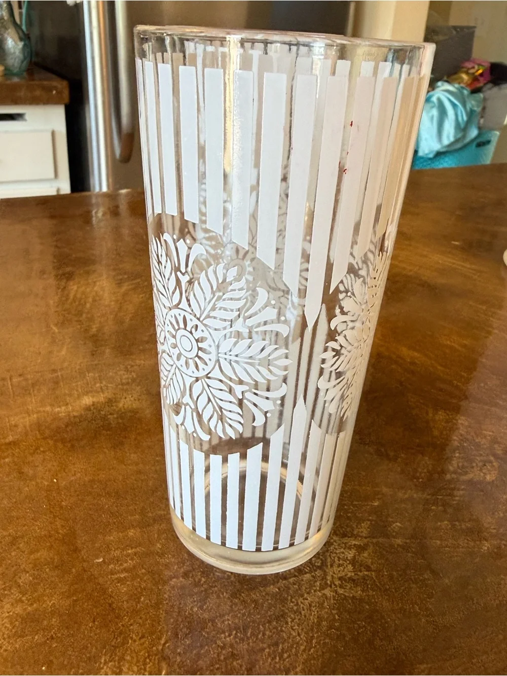 Mid century tumblers white stripped medallion design set of 2